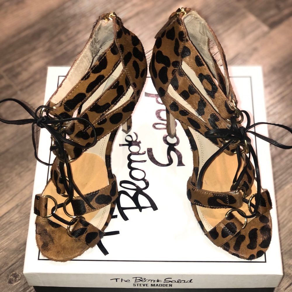 Leopard lace up open toe shoe sandal